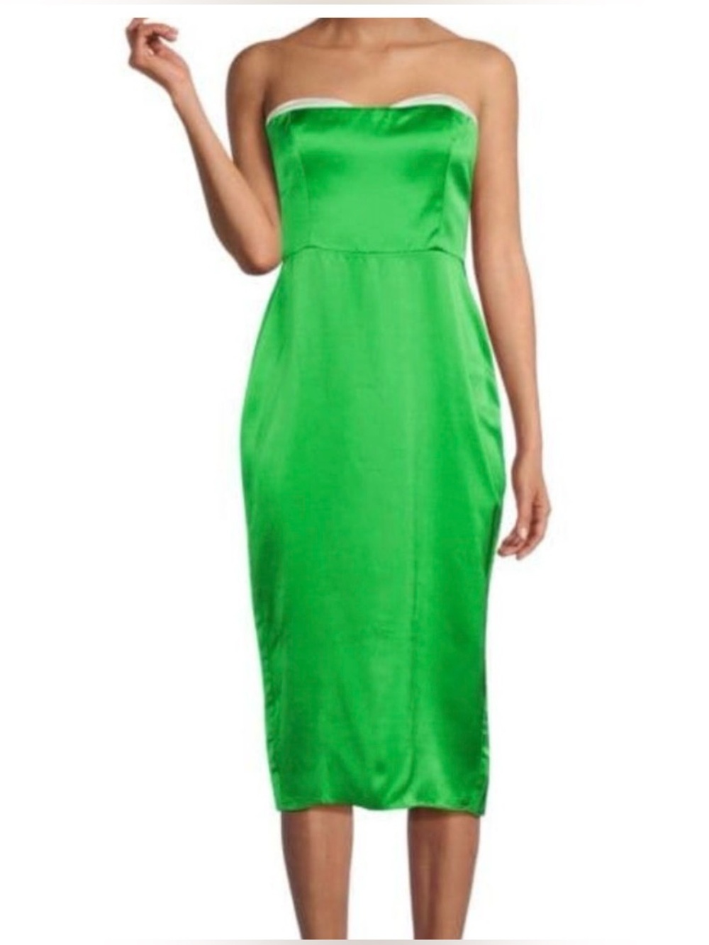 Amanda Uprichard - women’s green 100% silk Meline strapless Midi dress size -M
